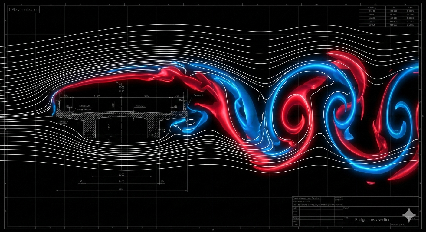 CFD visualization of vortex shedding around bridge deck